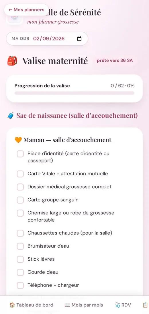 Valise maternite